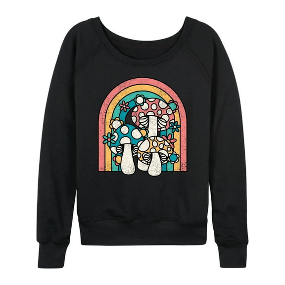 Instant Message - Retro Mushrooms Rainbow - Women's Lightweight French Terry Long Sleeve Shirt