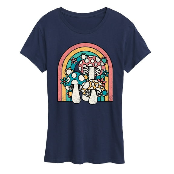 Instant Message - Retro Mushrooms Rainbow - Women's Short Sleeve Graphic T-Shirt