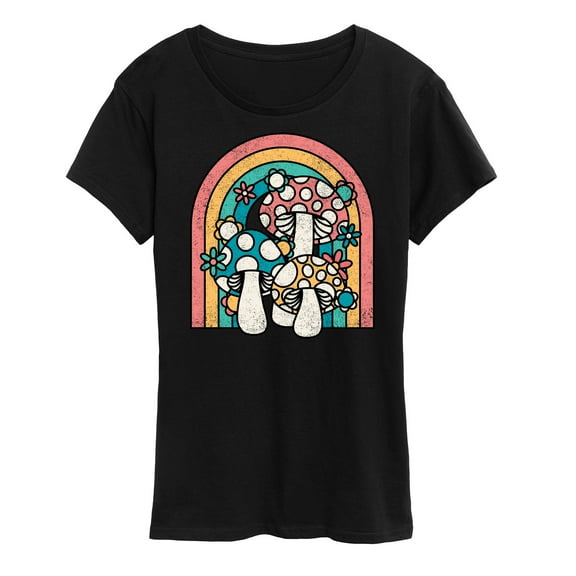 Instant Message - Retro Mushrooms Rainbow - Women's Short Sleeve Graphic T-Shirt