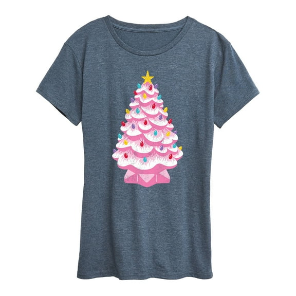 Instant Message - Retro Pink Christmas Tree - Women's Short Sleeve Graphic T-shirt