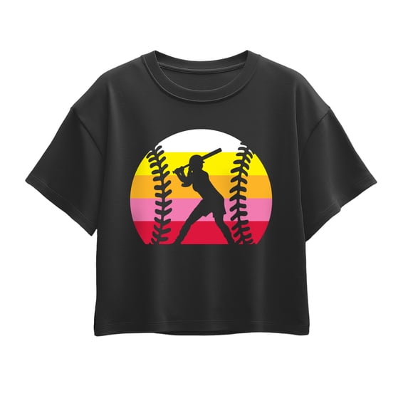 Instant Message - Retro Softball Player Short Sleeve Boxy Graphic T-Shirt