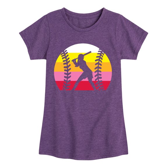 Instant Message - Retro Softball Player - Youth Girls Fitted Short Sleeve T-Shirt