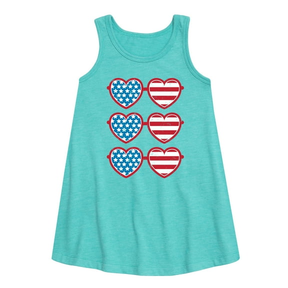 Instant Message - Retro Sunglasses American Flag - Toddler & Youth Girls A-line Dress