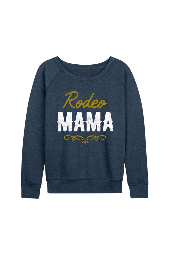 - Rodeo Mama Lightweight French Terry Wide Neck Long Sleeve Graphic Shirt