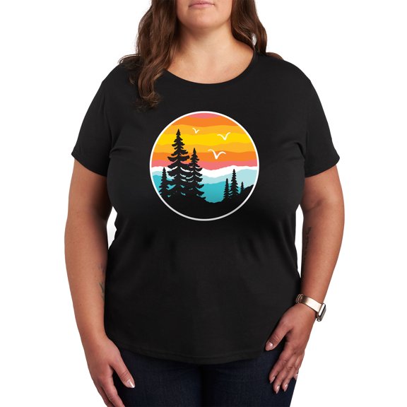 Instant Message - Round Sunset Mountain Scene - Women's Short Sleeve Graphic T-Shirt