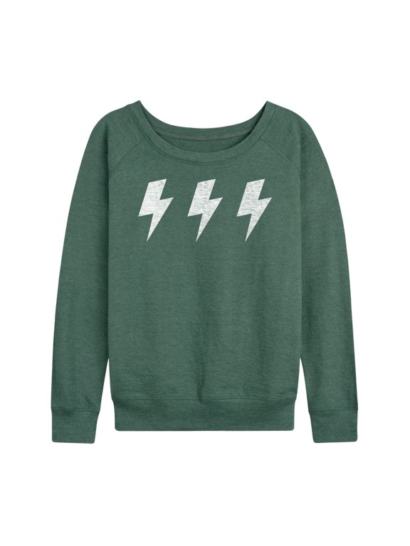 - Row Of 3 Lightning Bolts Women's Lightweight French Terry Wide Neck Long Sleeve Graphic Shirt