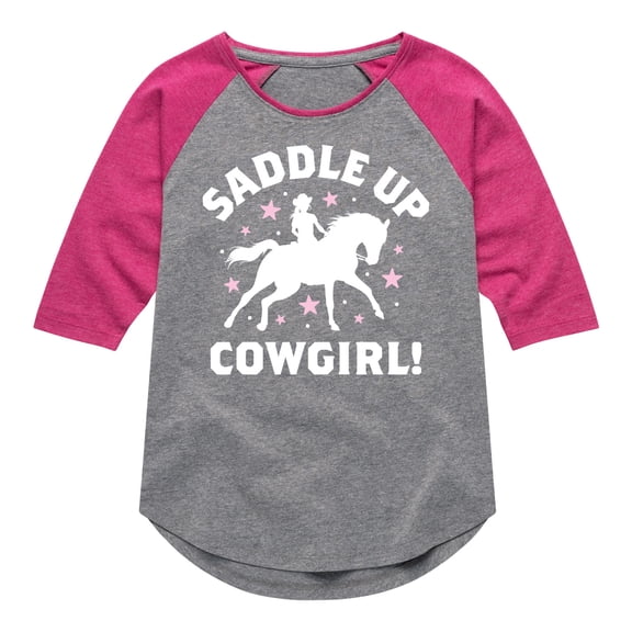 Instant Message - Saddle Up Cowgirl - Toddler And Youth Girls Raglan Graphic T-Shirt