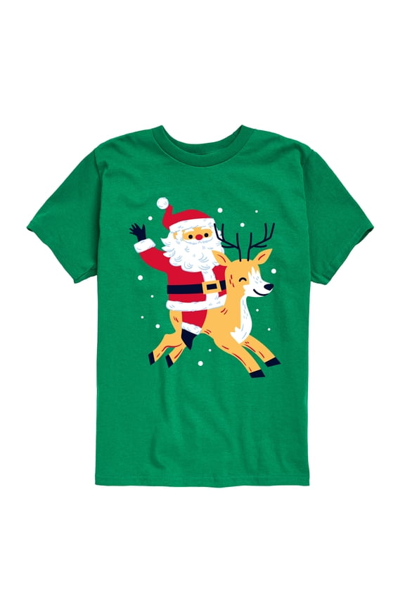 - Santa And Reindeer - Toddler & Youth Short Sleeve Graphic T-Shirt