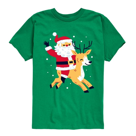 Instant Message - Santa And Reindeer - Toddler & Youth Short Sleeve Graphic T-Shirt