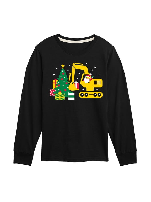 - Santa Excavator Christmas Presents Boys' Long Sleeve Graphic T-Shirt