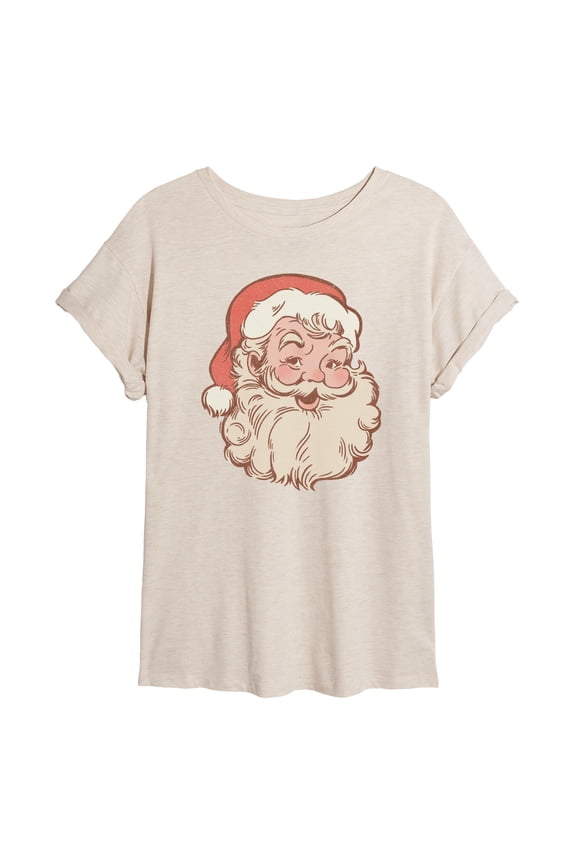 - Santa Head - Juniors Oversized Graphic T-Shirt