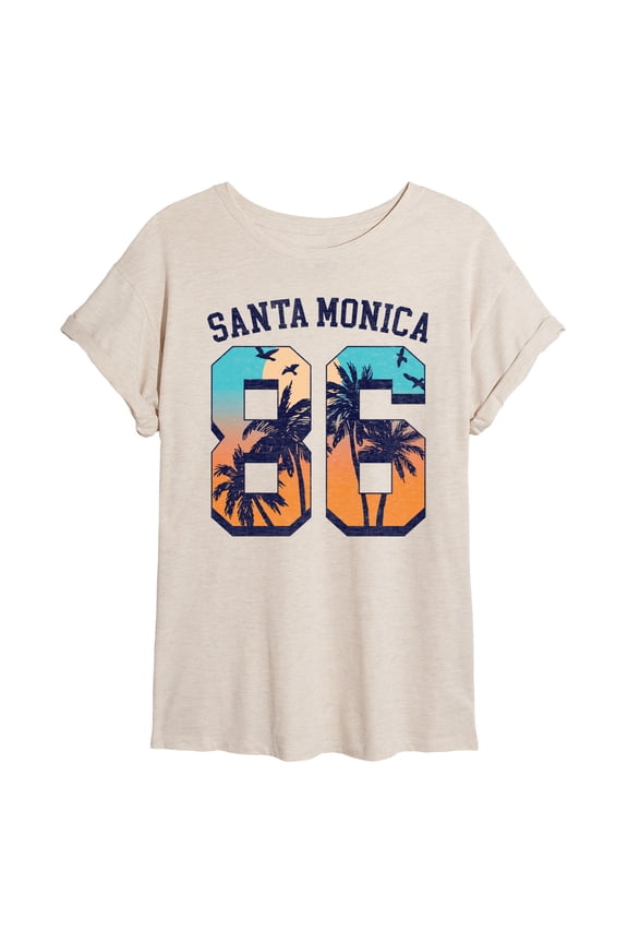 - Santa Monica 86 - Juniors Oversized Graphic T-Shirt