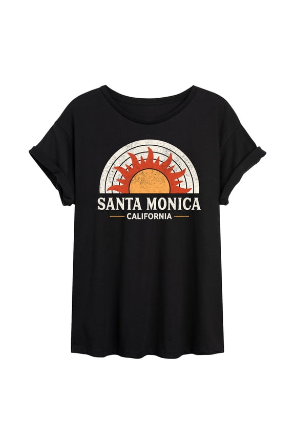 - Santa Monica California Sun Oversized Graphic T-Shirt