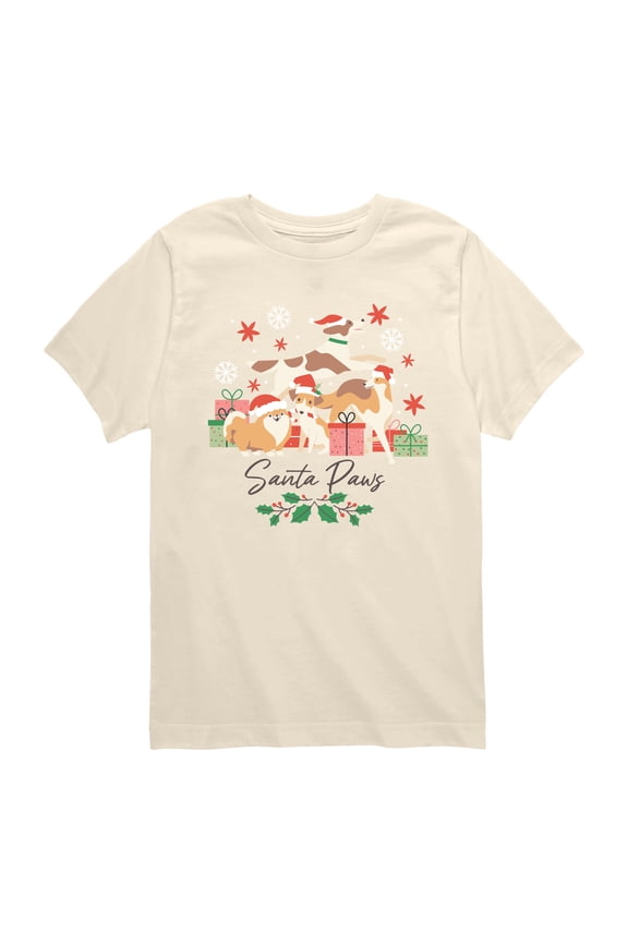 - Santa Paws - Youth Boys Short Sleeve Graphic T-Shirt