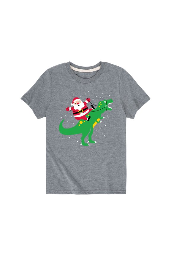 - Santa Riding T Rex - Youth Short Sleeve Tee
