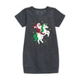 thumbnail image 1 of Instant Message - Santa Riding Unicorn - Toddler And Youth Girl Fleece Dress, 1 of 4