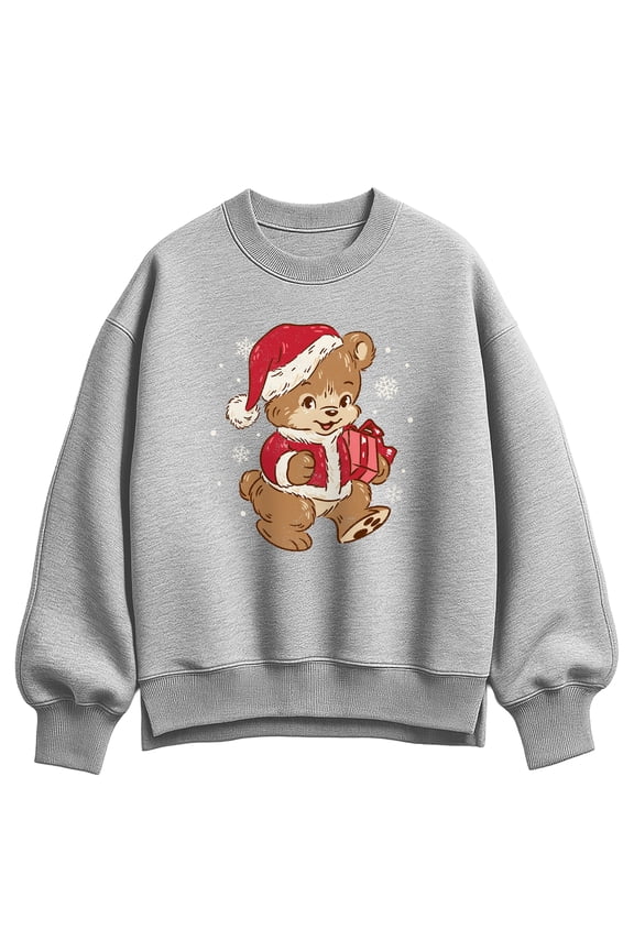 - Santa Teddy Bear - Ladies Oversized Fleece Crew Sweatshirt