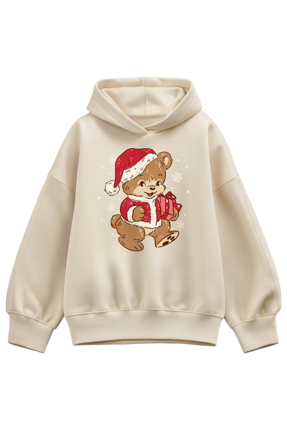 - Santa Teddy Bear - Ladies Oversized Fleece Hoodie Sweatshirt