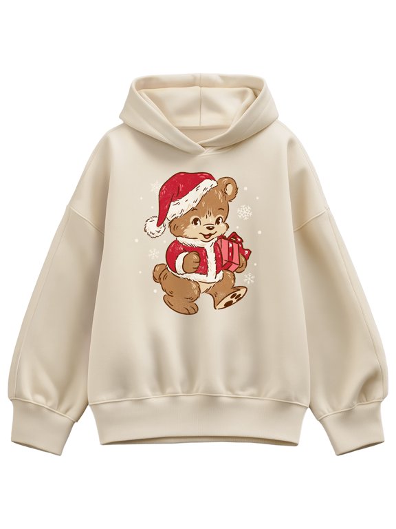 - Santa Teddy Bear Women's Oversized Fleece Hoodie Sweatshirt