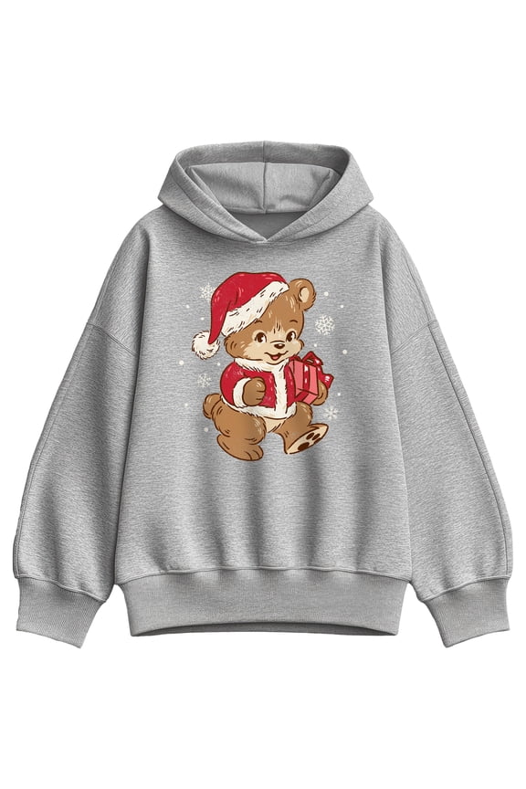 - Santa Teddy Bear - Ladies Oversized Fleece Hoodie Sweatshirt