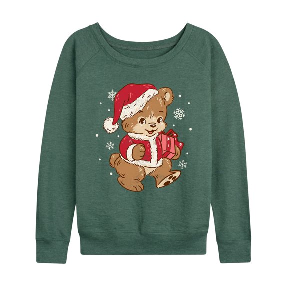 Instant Message - Santa Teddy Bear - Women's French Terry Long Sleeve Pullover