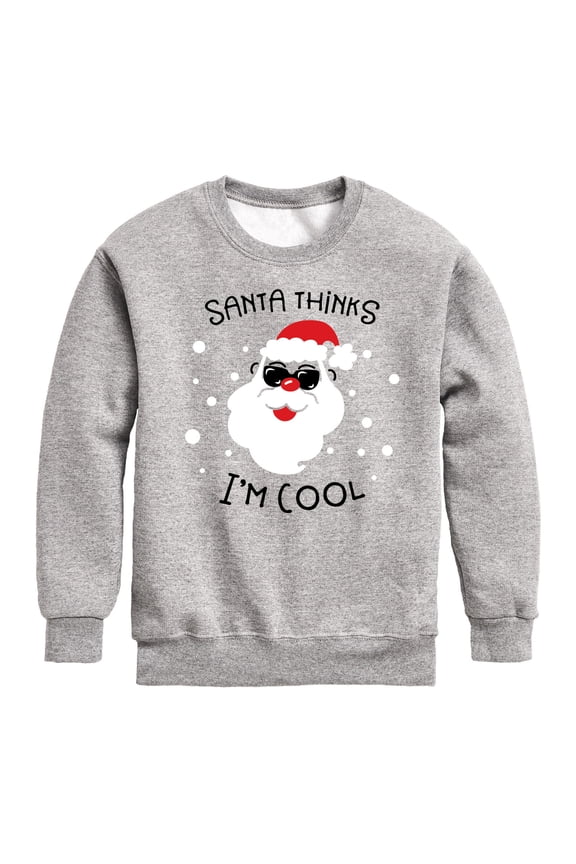 - Santa Thinks Im Cool Christmas - Boy's Toddler & Youth Crewneck Fleece Sweatshirt