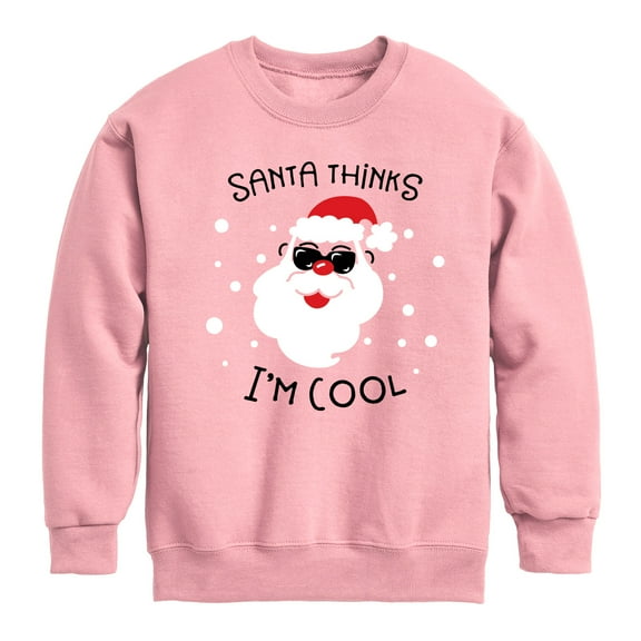 Instant Message - Santa Thinks Im Cool Christmas - Boy's Toddler & Youth Crewneck Fleece Sweatshirt