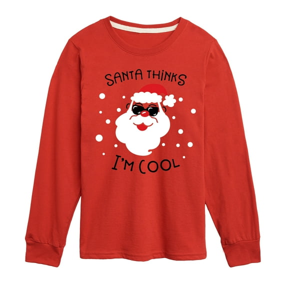 Instant Message - Santa Thinks Im Cool Christmas - Boy's Toddler & Youth Long Sleeve Graphic T-Shirt
