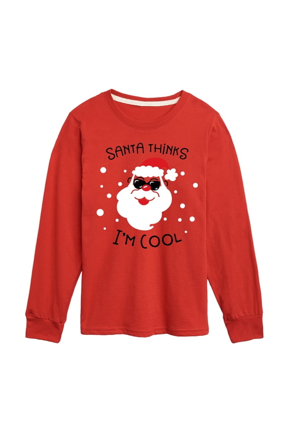 - Santa Thinks Im Cool Christmas - Boy's Toddler & Youth Long Sleeve Graphic T-Shirt