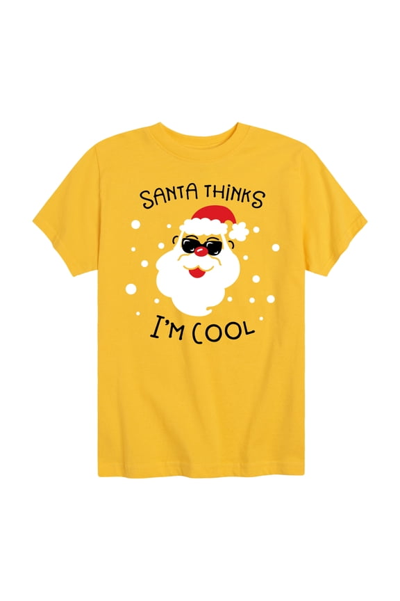 - Santa Thinks Im Cool Christmas - Boy's Toddler & Youth Short Sleeve Graphic T-Shirt