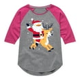 thumbnail image 1 of Instant Message - Santa and Reindeer Christmas - Toddler & Youth Girls Raglan Graphic T-Shirt, 1 of 6