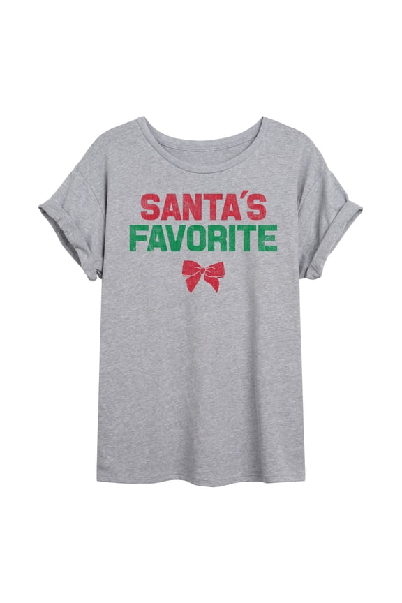 - Santa's Favorite - Juniors Oversized Graphic T-Shirt