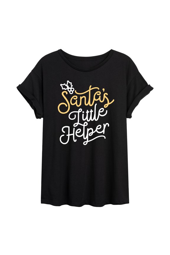 - Santa's Little Helper - Juniors Oversized Graphic T-Shirt