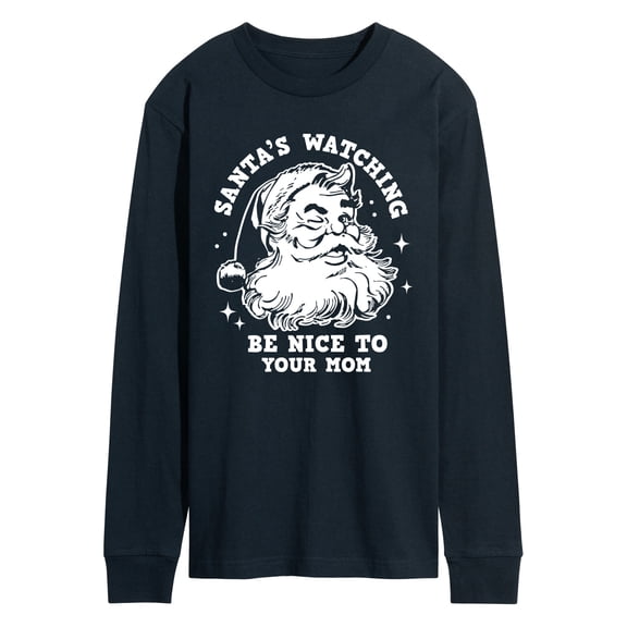 Instant Message - Santas Watching Be Nice To Mom - Men's Long Sleeve Graphic T-Shirt