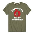 thumbnail image 1 of Instant Message - Sasquatch Ate My Homework - Youth Short Sleeve Tee, 1 of 5