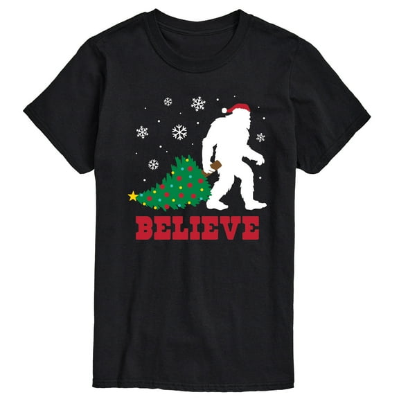 Instant Message - Sasquatch Believe Christmas Tree - Men's Short Sleeve Graphic T-Shirt