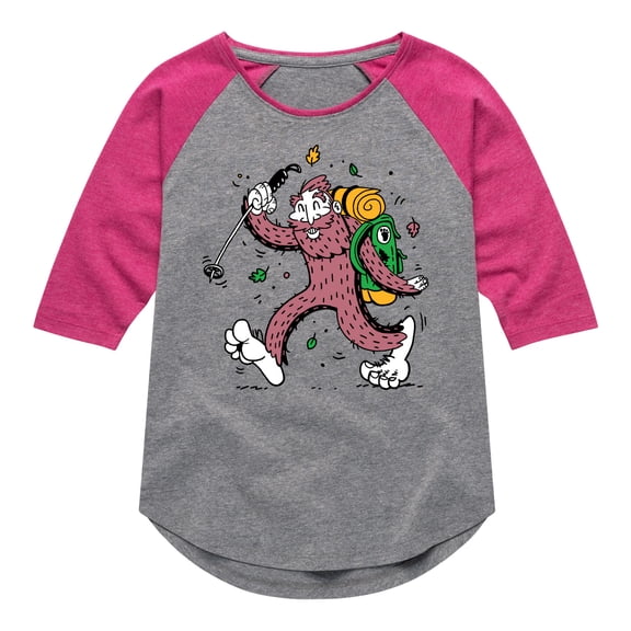 Instant Message - Sasquatch Hike - Youth Girls Shirt Tail Raglan T-Shirt