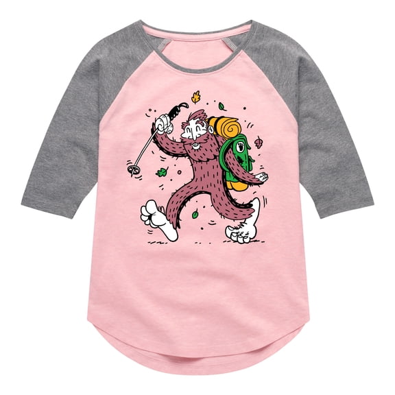 Instant Message - Sasquatch Hike - Youth Girls Shirt Tail Raglan T-Shirt