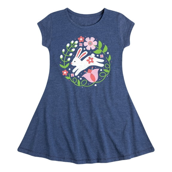 Instant Message - Scandinavian Bunny With Flowers - Toddler & Youth Girls Fit & Flare Dress