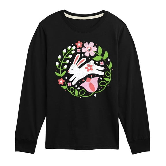 Instant Message - Scandinavian Bunny With Flowers - Toddler & Youth Long Sleeve Graphic T-Shirt
