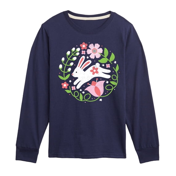 Instant Message - Scandinavian Bunny With Flowers - Toddler & Youth Long Sleeve Graphic T-Shirt