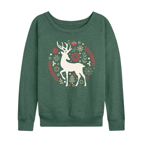 Instant Message - Scandinavian Christmas Deer - Women's Lightweight French Terry Long Sleeve Shirt
