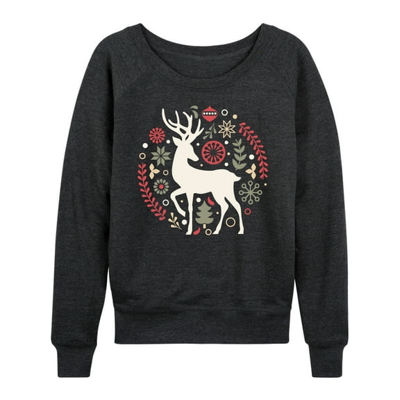 Instant Message - Scandinavian Christmas Deer - Women's Lightweight French Terry Long Sleeve Shirt