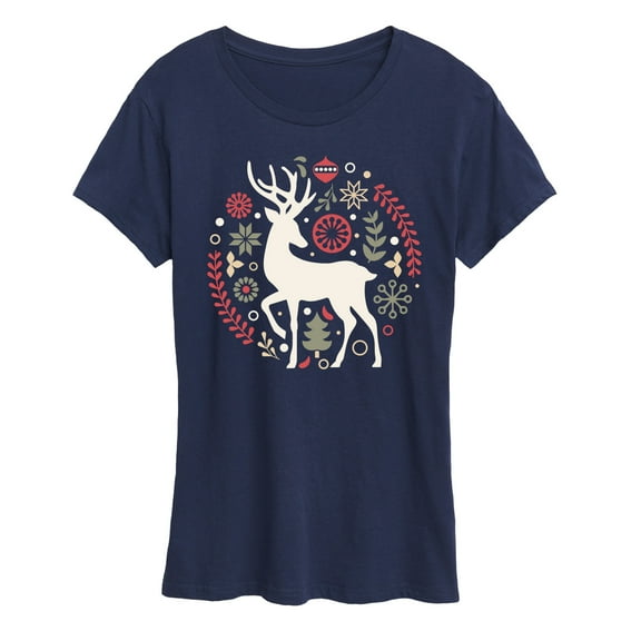 Instant Message - Scandinavian Christmas Deer - Women's Short Sleeve Graphic T-Shirt