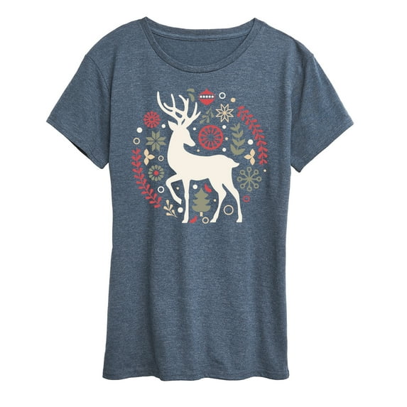 Instant Message - Scandinavian Christmas Deer - Women's Short Sleeve Graphic T-Shirt