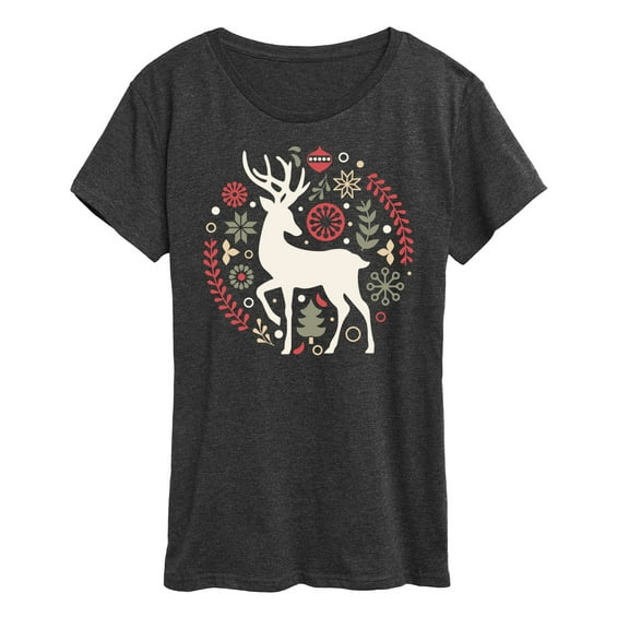 Instant Message - Scandinavian Christmas Deer - Women's Short Sleeve Graphic T-Shirt
