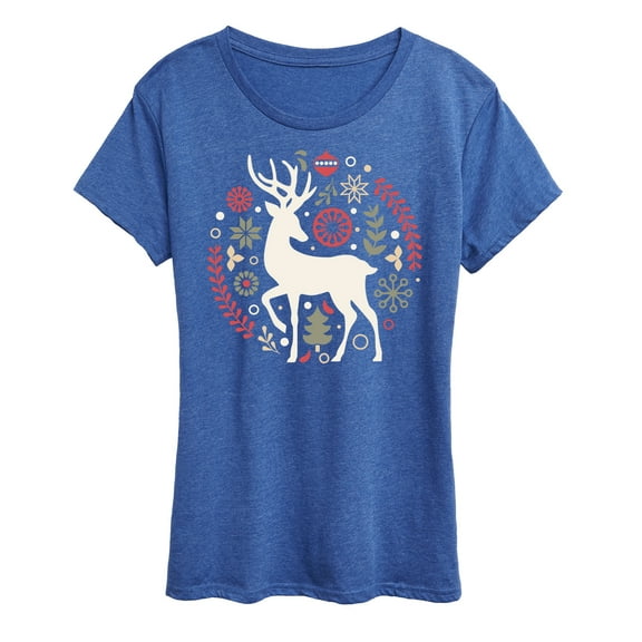 Instant Message - Scandinavian Christmas Deer - Women's Short Sleeve Graphic T-Shirt