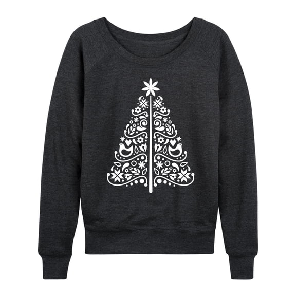 Instant Message - Scandinavian Christmas Tree Simple - Women's French Terry Long Sleeve Pullover