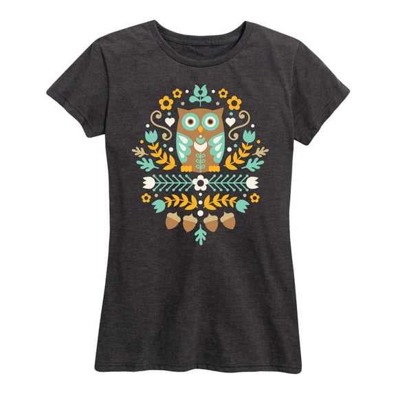 Instant Message - Scandinavian Folk Owl - Women And Plus Size Short Sleeve Graphic T-Shirt