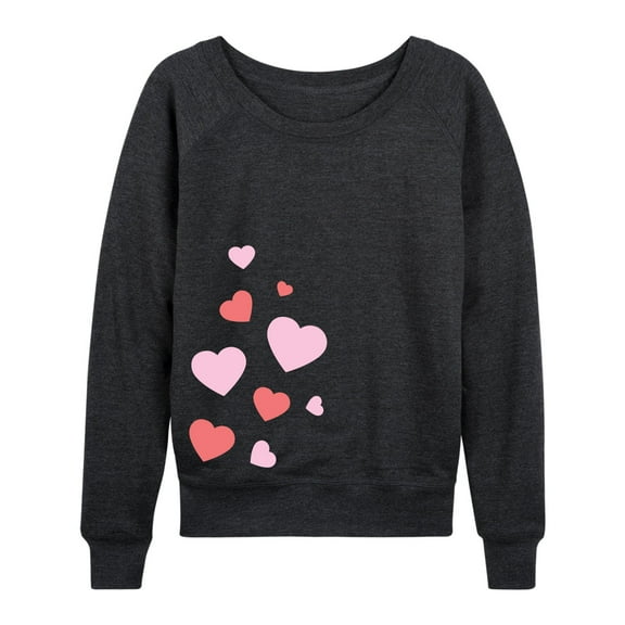 Instant Message - Scattered Hearts Side Hit - Ladies French Terry Long Sleeve Shirt